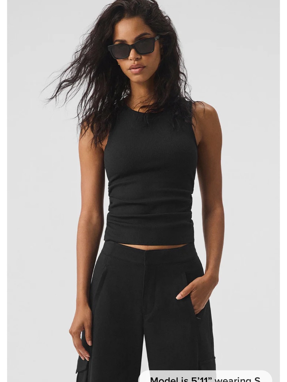 ALO Yoga black Ribbed Cropped white high neck ruched Tank small - Picture 4 of 4
